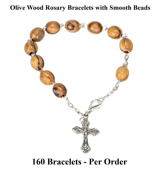 Wholesale Olive Wood Rosary Bracelets 7.5 Inch - 160 @ $2.80 Each