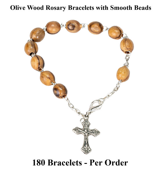 Wholesale Olive Wood Rosary Bracelets 7.5 Inch - 180 @ $2.80 Each