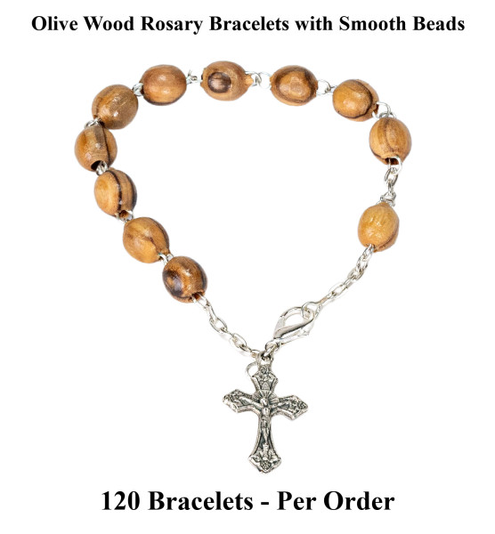 Wholesale Olive Wood Rosary Bracelets 7.5 Inch - 120 @ $2.80 Each