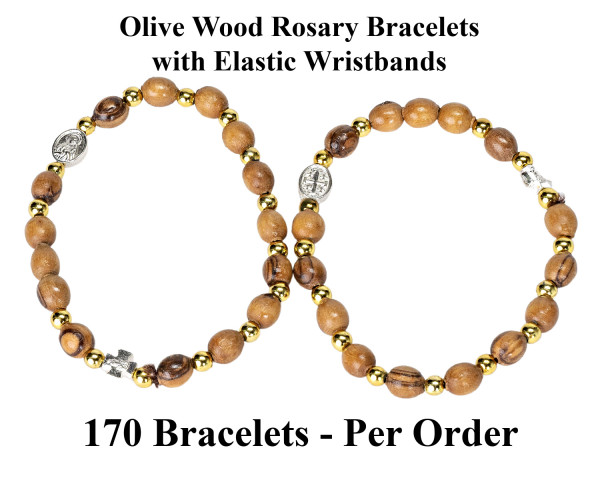 Wholesale Olive Wood Rosary Elastic Bracelets - 170 @ $2.20 Each