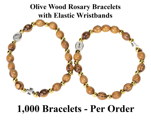 Wholesale Olive Wood Rosary Elastic Bracelets - 1,000 @ $2.55 Each