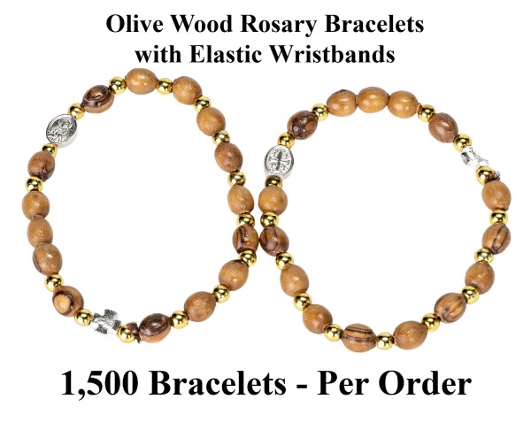 Wholesale Olive Wood Rosary Elastic Bracelets - 1,500 @ $2.50 Each