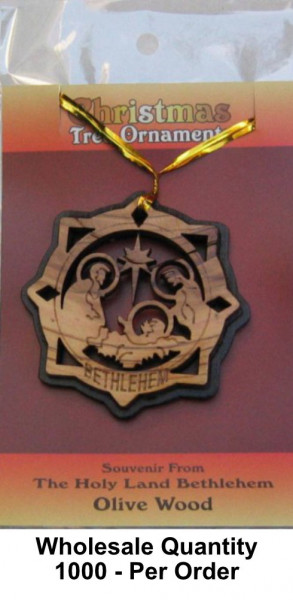 Wholesale Olivewood Holy Family Nativity Christmas Ornaments - 1,000 Ornaments @ $5.15 Each