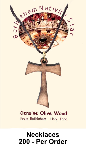 Wholesale Tau Olive Wood Crosses Necklaces 1.5 Inch - 200 @ $1.95 Each