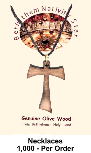 Wholesale Tau Olive Wood Crosses Necklaces 1.5 Inch - 1,000 @ $1.65 Each