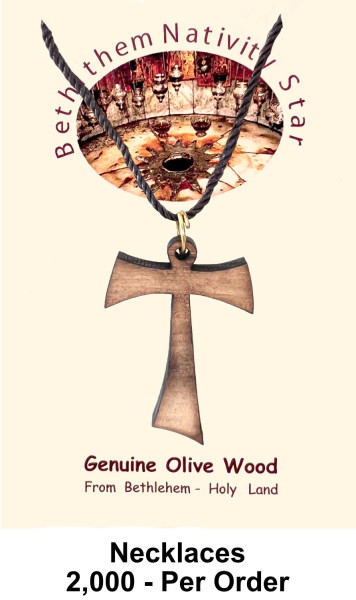 Wholesale Tau Olive Wood Crosses Necklaces 1.5 Inch - 2,000 @ $1.60 Each