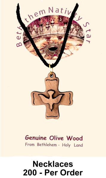 Wholesale Wooden Holy Spirit Cross Necklaces 1 Inch - 200 @ $1.95 Each