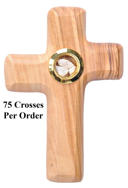 Wooden Comfort Cross with Holy Land Stones Wholesale - 75 Crosses @ $6.20 Each