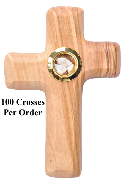 Wooden Comfort Cross with Holy Land Stones Wholesale - 100 Crosses @ $5.99 Each