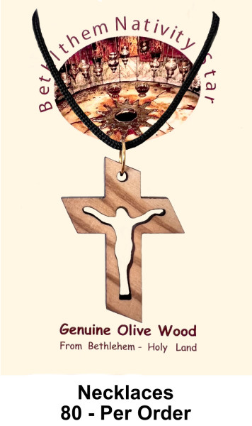 Wooden Risen Christ Cross Necklaces 1.5 Inch Bulk - 80 @ $2.50 Each (Sale $2.20)