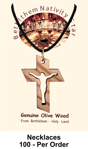 Wooden Risen Christ Cross Necklaces 1.5 Inch Bulk - 100 @ $2.30 Each (Sale $1.99)