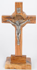 Standing Olive Wood Crucifix with Holy Land Soil 5.5 Inches