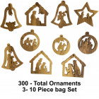 Wholesale Large Olive Wood Christmas Ornament Set | 10 Assorted in Bag