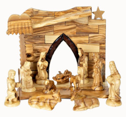 13 Piece Small Olive Wood Nativity Set with Animals [Stable3Figures3]