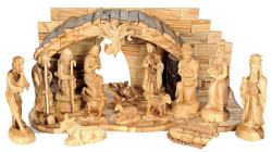 16 Piece Large Olive Wood Nativity Set w Gloria Angel [Stable4AFigures7A6]