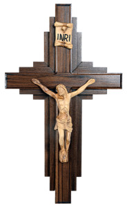 30 Inch Wall Crucifix Contemporary Walnut and Olive Wood Crucifix [HLT709]