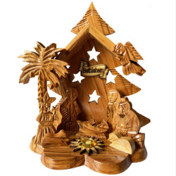 5.25 Inch Frankincense Christmas Tree Shaped Olive Wood Nativity Set [HLT212752]