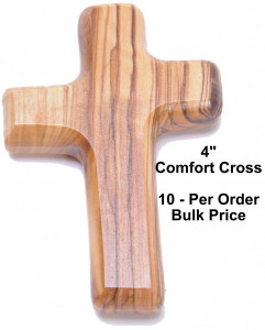 Olive wood Comfort Cross, hand held, hand carved, made in Bethlehem