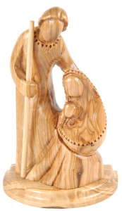 Contemporary Modern Art Holy Family Statue in Olive Wood 7 Inch Tall [HLT191312B]