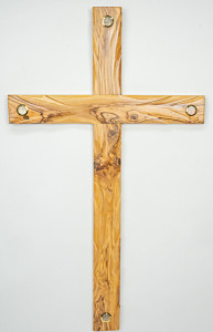 Large 30 Inch Unique Olive Wood Wall Cross with Relics [HLT1094]