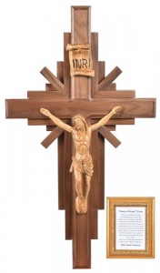 Large 30 Inch Walnut Olive Wood Wall Crucifix [HLT1092]