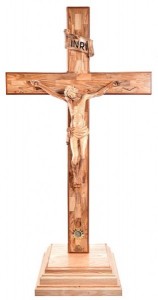 Large 4 Feet 4 Inch Standing Olive Wood Crucifix with Holy Land Soil [HLT1044]