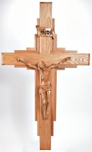 Large 4 Foot Contemporary Church Light Oak Wall Crucifix [HLT1027]