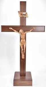 Large 4 Foot Standing Walnut and Olive Wood Crucifix [HLT735]