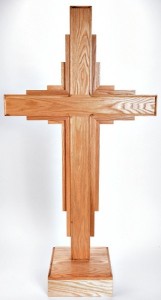 Large 5'4“ Contemporary Red Oak Standing Wooden Cross [HLT1078]
