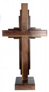 Large 5 Foot 4 Inch Standing Contemporary Walnut Cross [HLT1076]