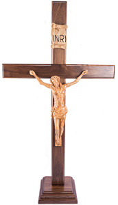Large 6 Feet 4 Inches Standing Walnut and Olive Wood Crucifix [HLT1038]