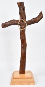 Large Standing Natural Olive Wood Cross with Crown of Thorns 4'2“ [HLT1081]
