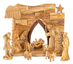 13 Piece Wood Nativity Set Includes Manger and Figurines [Stable2Figures2]