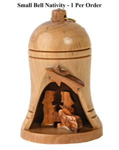 Small 2.75&ldquo; Olive Wood Bell Nativity Ornament [Ornament82H]