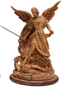 St. Michael the Archangel Statue Olive Wood 9.5 Inches Tall [HLT152020]