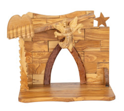 With Angel Olive Wood Nativity Stable 8.25 inches Tall [Manger231313A]